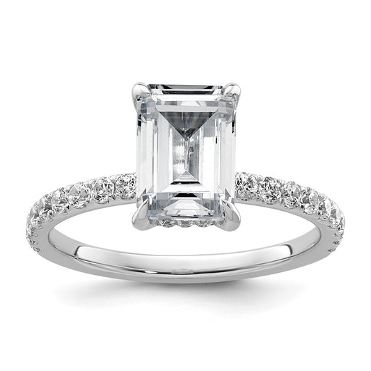 14K White Gold 2 3/8 carat Certified Lab Grown Diamond VS/SI+ G+ Emerald Complete Solitaire with Flair Engagement Ring
