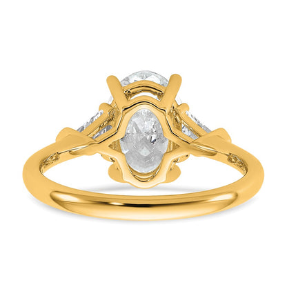 14K Yellow Gold 1/2 carat Lab Grown Diamond VS/SI+ G+ Trillion and 2 carat Oval Center Semi Mount Three Stone Engagement Ring