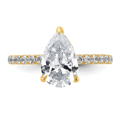 14K Yellow Gold 2 5/8 carat Certified Lab Grown Diamond VS+ F+ Pear Complete Solitaire with Flair Engagement Ring
