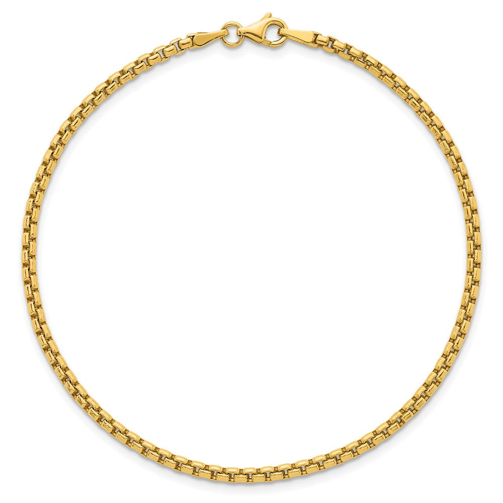 14K Yellow Gold Polished 2.25mm Rounded Box Chain 8.5 Inch Mens Bracelet