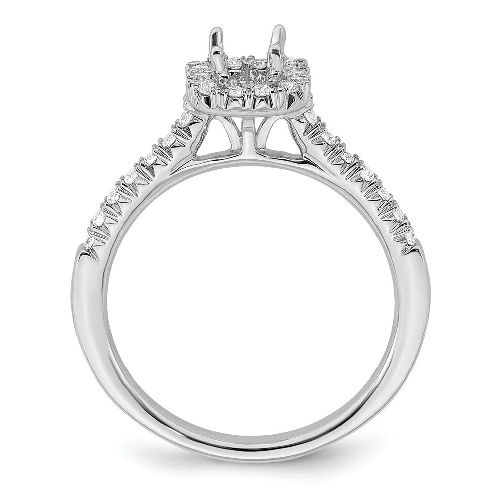 14K White Gold Halo (Holds 1/2 carat (5.3x3.9mm) Emerald-cut Center) 1/4 carat Diamond Semi-mount Engagement Ring
