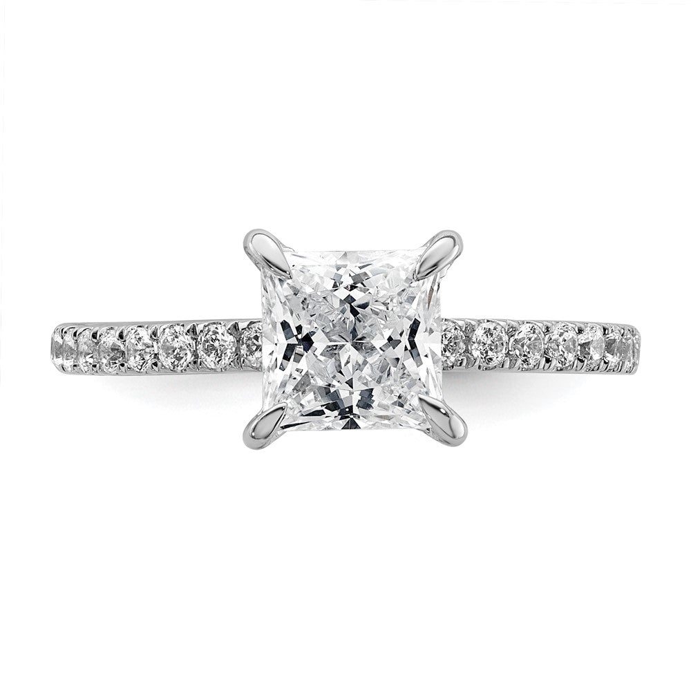 14K White Gold 2 carat Certified Lab Grown Diamond VS+ F+ Princess Complete Solitaire with Flair Engagement Ring