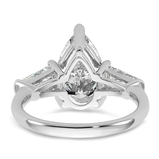 14K White Gold 3 3/4 carat Certified Lab Grown Diamond VS+ F+ Pear and Tapered Baguette Complete Engagement Ring