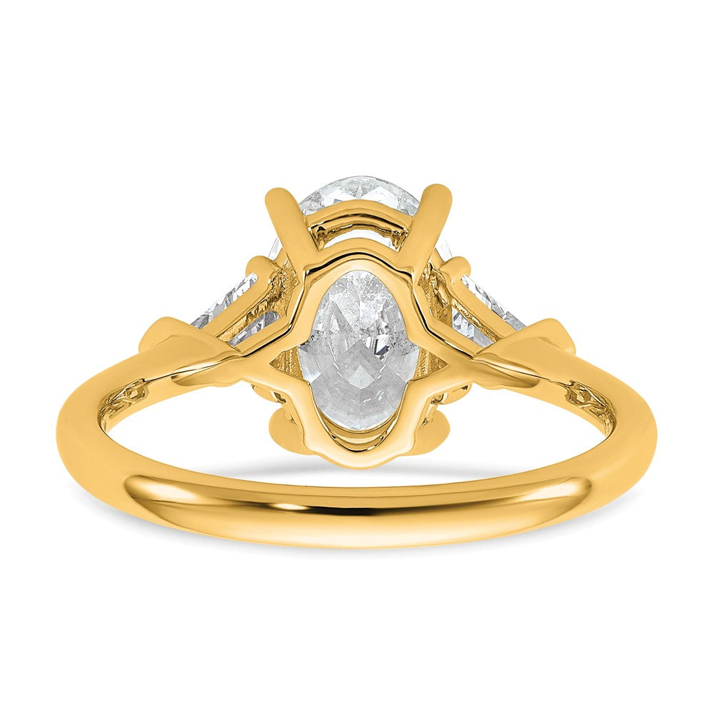 14K Yellow Gold 2 1/2 carat Certified Lab Grown Diamond VS+ F+ Complete Oval and Trillion Three Stone Engagement Ring