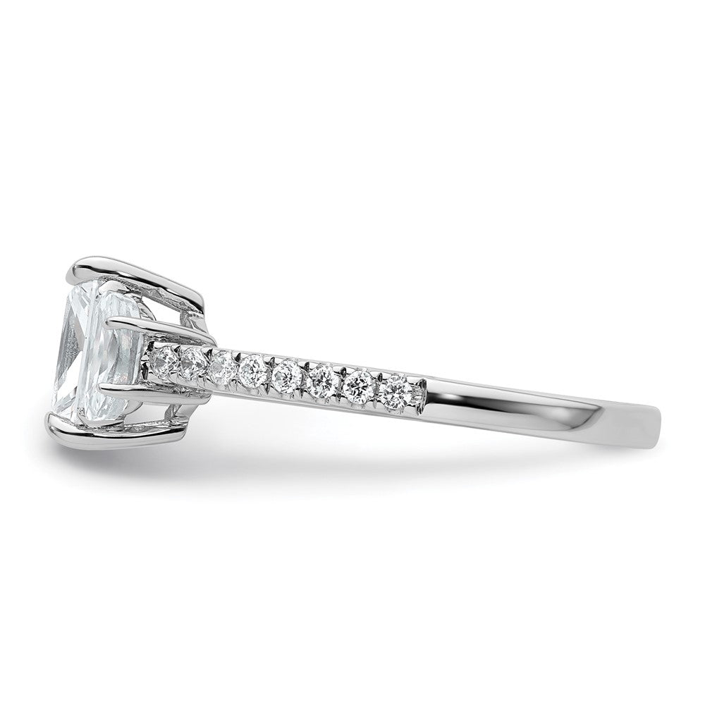 14K White Gold 3/4 carat Lab Grown Diamond VS+ F+Half Moon 1 carat Center Radiant Semi Mount Three Stone Engagement Ring