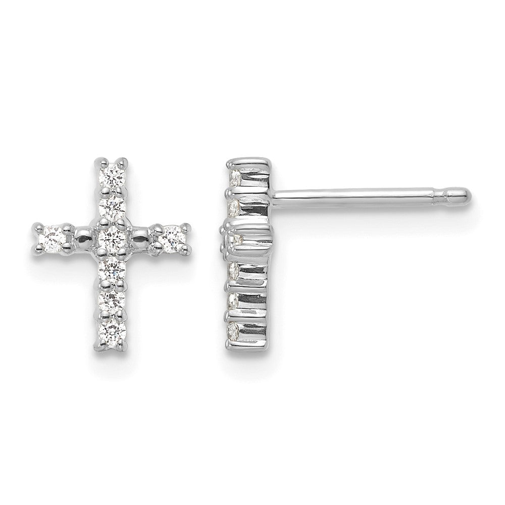 14K White Gold Polished Diamond Cross Post Earrings