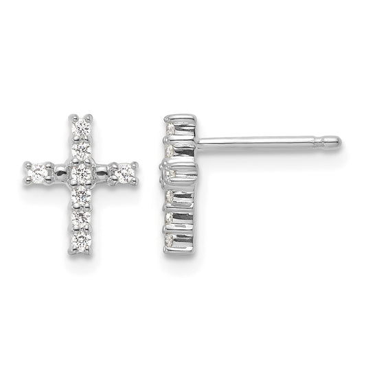 14K White Gold Polished Diamond Cross Post Earrings
