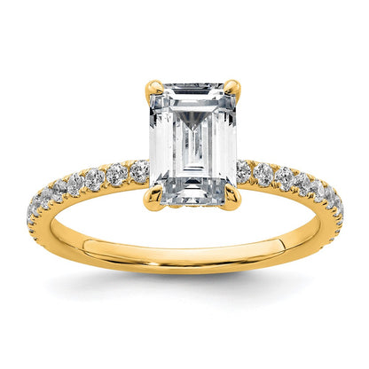14K Yellow Gold 2 carat Certified Lab Grown Diamond VS/SI+ G+ Emerald Complete Solitaire with Flair Engagement Ring