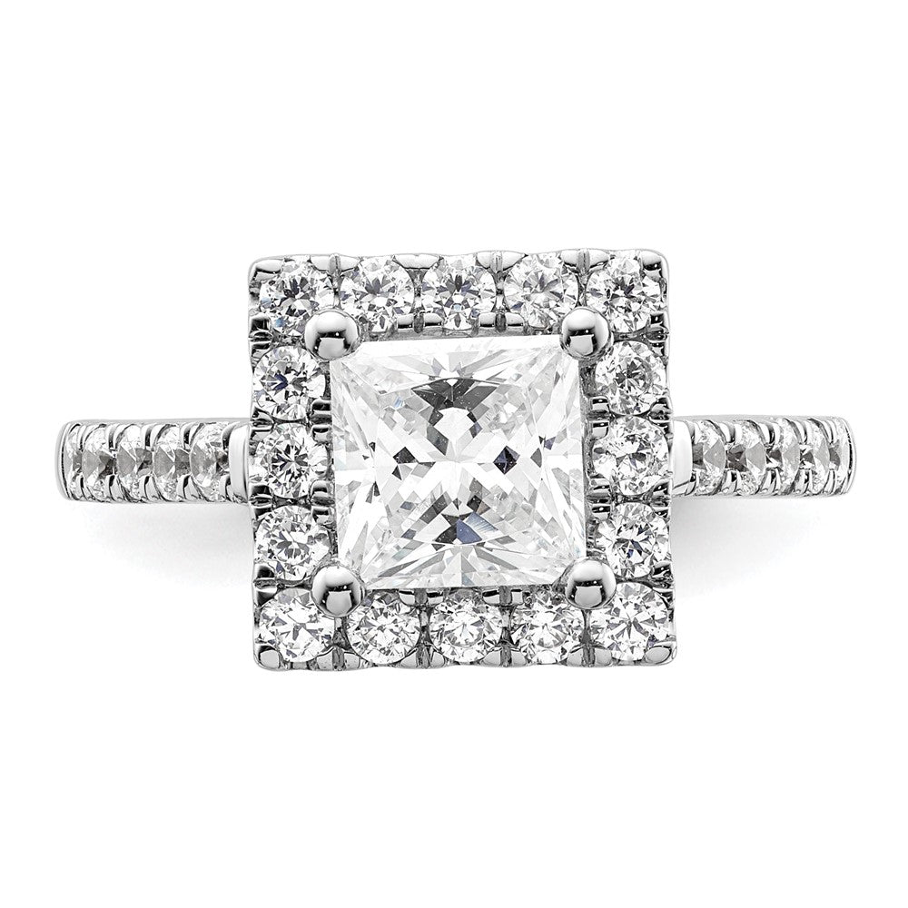 14K White Gold Halo Plus (Holds 1.5 carat (6.3mm) Princess Center) 3/4 carat Diamond Semi-Mount Engagement Ring