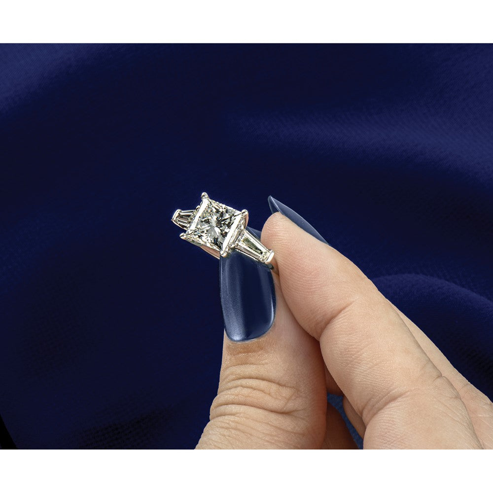 14K White Gold 3/4 carat Lab Grown Diamond VS+ F+ Tapered Baguette 2 1/2 carat Princess Center Semi Mount Three Stone Engagement Ring