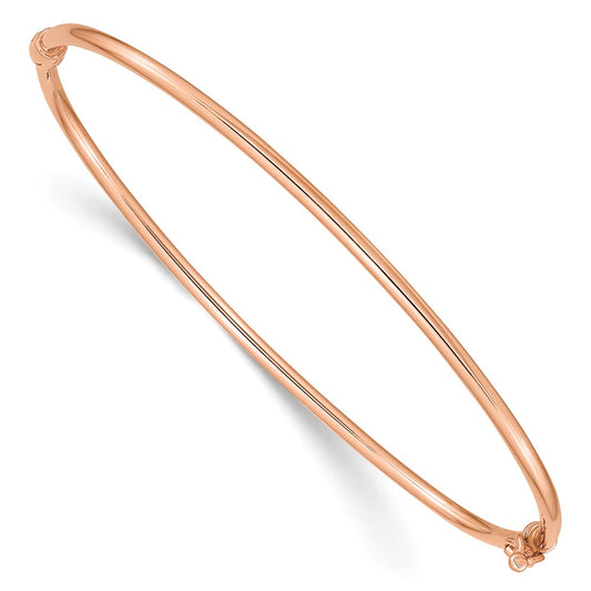 14K Rose Gold Polished 2.00mm Hinged Oval Bangle Bracelet