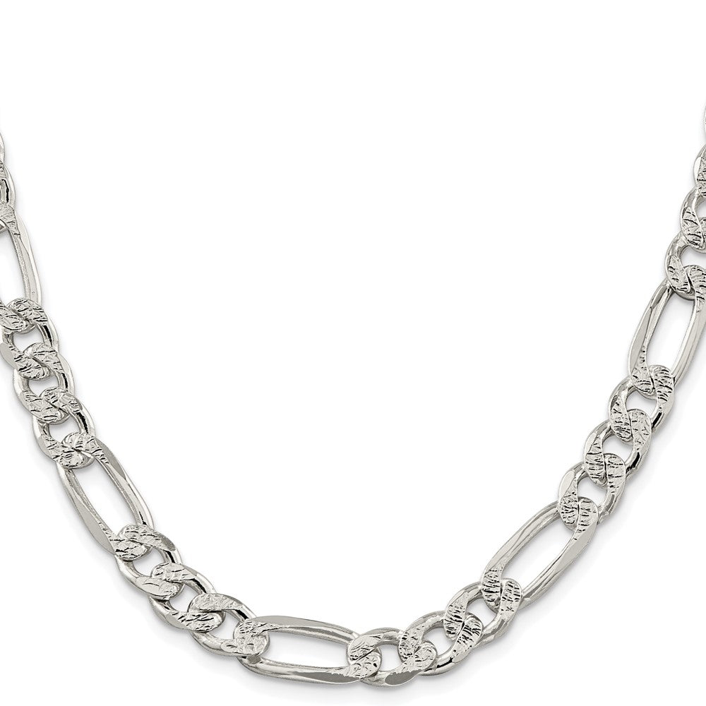 Sterling Silver Rhodium-plated 9.5mm Pav‚ Flat Figaro 26 Inch Chain