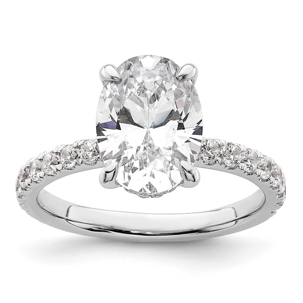 14K White Gold 3 1/2 carat Certified Lab Grown Diamond VS/SI+ G+ Oval Complete Solitaire with Flair Engagement Ring