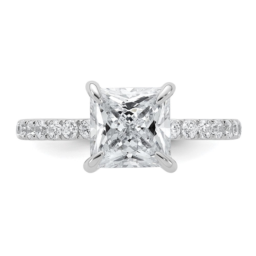 14K White Gold 2 1/2 carat Certified Lab Grown Diamond VS/SI+ G+ Princess Complete Solitaire with Flair Engagement Ring