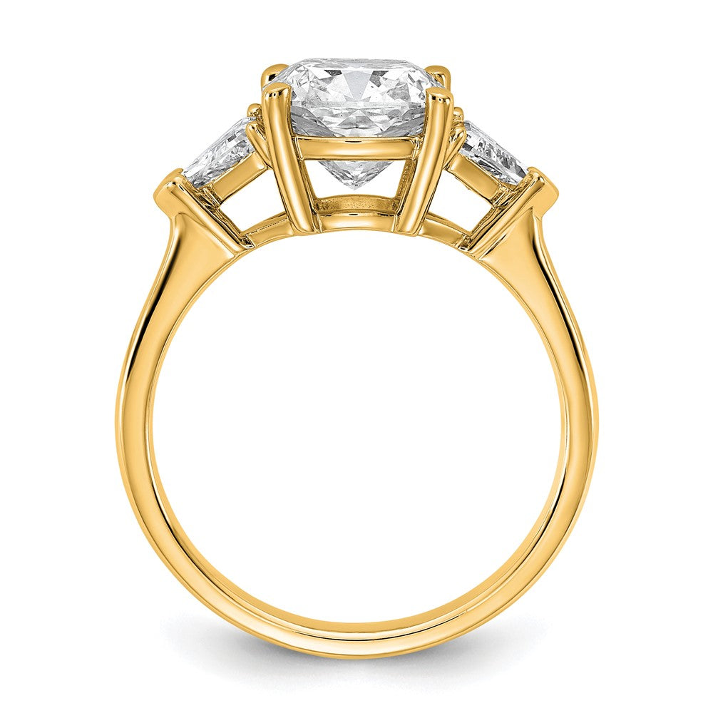 14K Yellow Gold 5/8 carat Lab Grown Diamond VS/SI+ G+ Triangle 2 1/2 carat Cushion Center Semi Mount Three Stone Engagement Ring