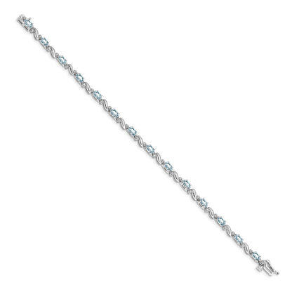 14K White Gold Complete Diamond and Oval Aquamarine Curved Link 7 Inch Bracelet