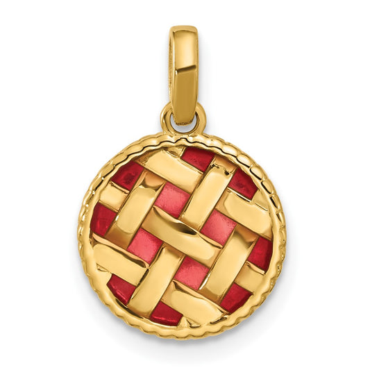 14K Yellow Gold Red Enameled Fancy Pie Charm