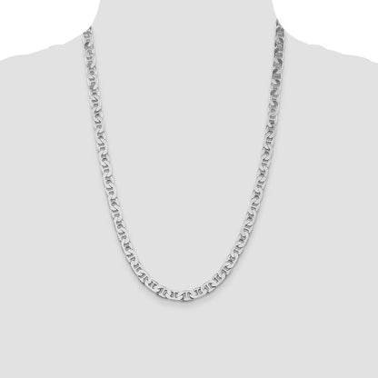 Sterling Silver Rhodium-plated 6.5mm Flat Anchor 24 Inch Chain