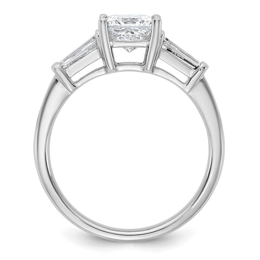 14K White Gold 1 1/2 carat Lab Grown Diamond VS+ F+ Princess and Tapered Baguette Complete Three Stone Engagement Ring