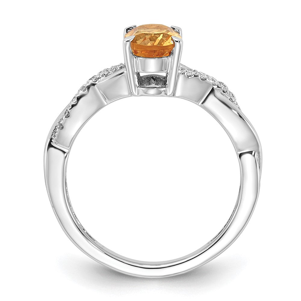 14K White Gold 7x5 Oval November/Citrine and Diamond Size 7 Ring