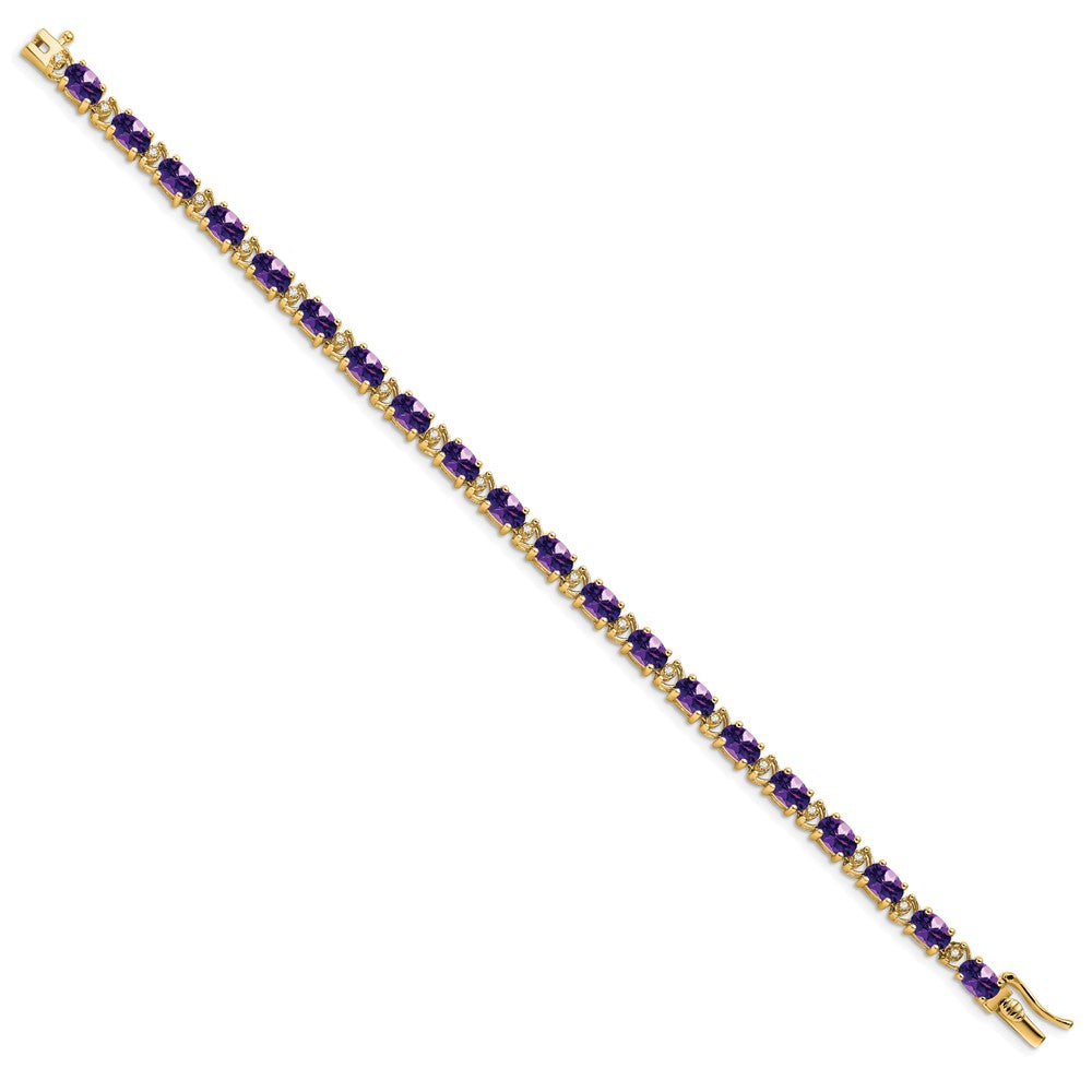 14K Yellow Gold Complete Oval Amethyst and Diamond 7 Inch Bracelet