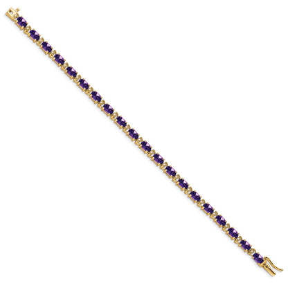 14K Yellow Gold Complete Oval Amethyst and Diamond 7 Inch Bracelet