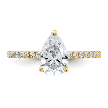 14K Yellow Gold 1 3/8 carat Certified Lab Grown Diamond VS+ F+ Pear Complete Solitaire with Flair Engagement Ring