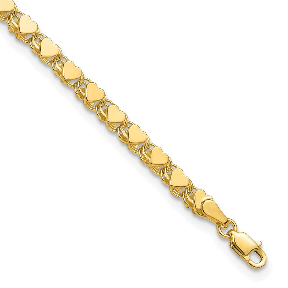14K Yellow Gold Polished Double-Sided Hearts Double Link 9 Inch Anklet