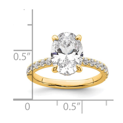 14K Yellow Gold 3 1/2 carat Certified Lab Grown Diamond VS/SI+ G+ Oval Complete Solitaire with Flair Engagement Ring