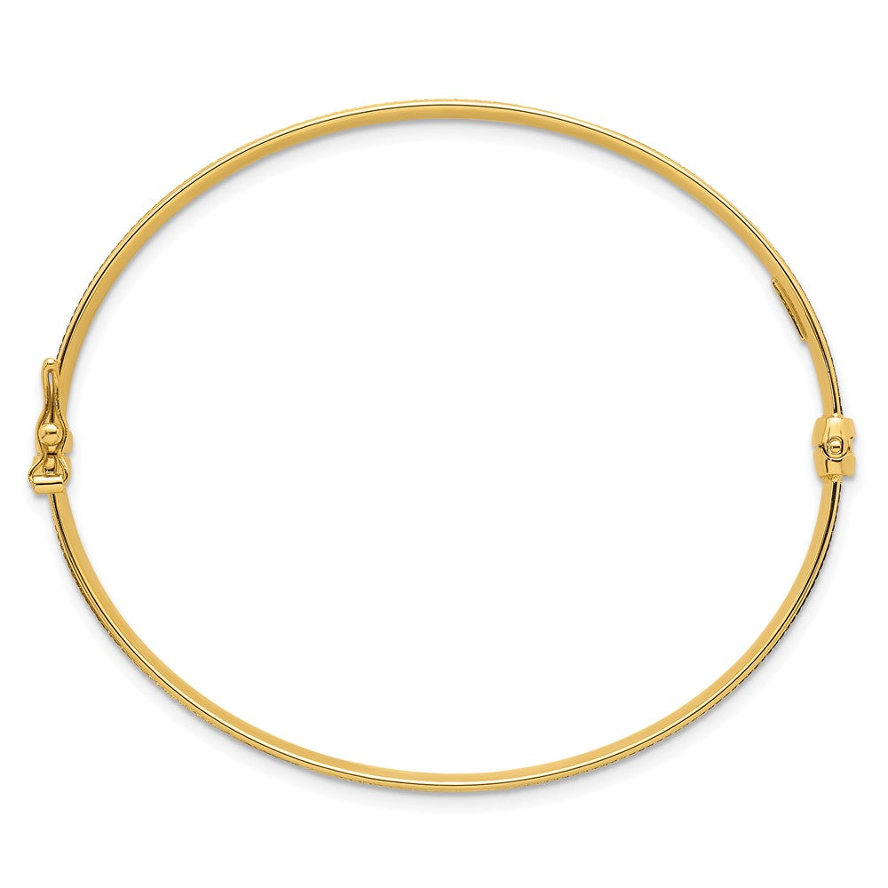 14K Yellow Gold Polished Brushed and Textured 6.00mm Hinged Oval Bangle Bracelet