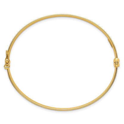 14K Yellow Gold Polished Brushed and Textured 6.00mm Hinged Oval Bangle Bracelet