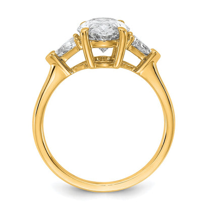 14K Yellow Gold 3 1/8 carat Certified Lab Grown Diamond VS+ F+ Complete Oval and Trillion Three Stone Engagement Ring