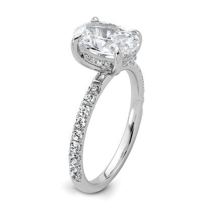 14K White Gold 2 5/8 carat Certified Lab Grown Diamond VS/SI+ G+ Oval Complete Solitaire with Flair Engagement Ring