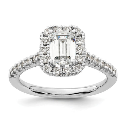 14K White Gold Halo (Holds 1.25 carat (6.8x5.2mm) Emerald-cut Center) 1/2 carat Diamond Semi-mount Engagement Ring