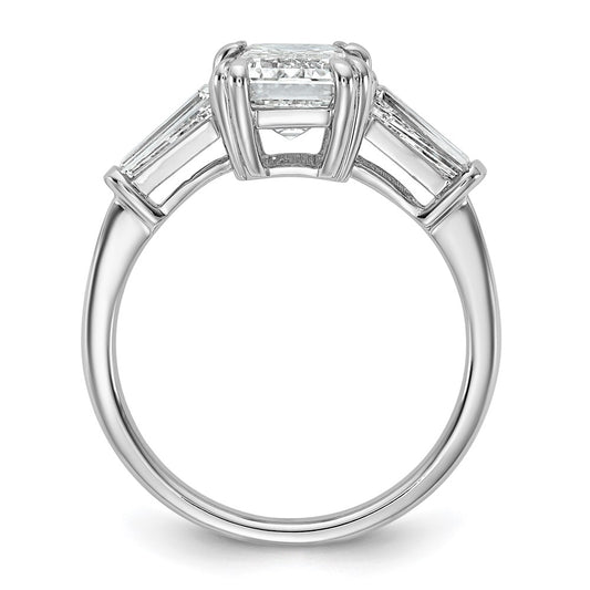 14K White Gold 3 1/3 carat Lab Grown Diamond VS+ F+ Complete Emerald and Tapered Baguette Engagement Ring