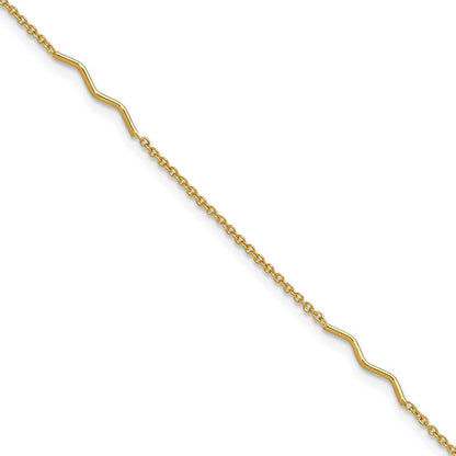 14K Yellow Gold Wavy Bar 3-Station 9 Inch Plus 1 Inch Extender - Total 10 Inch Anklet