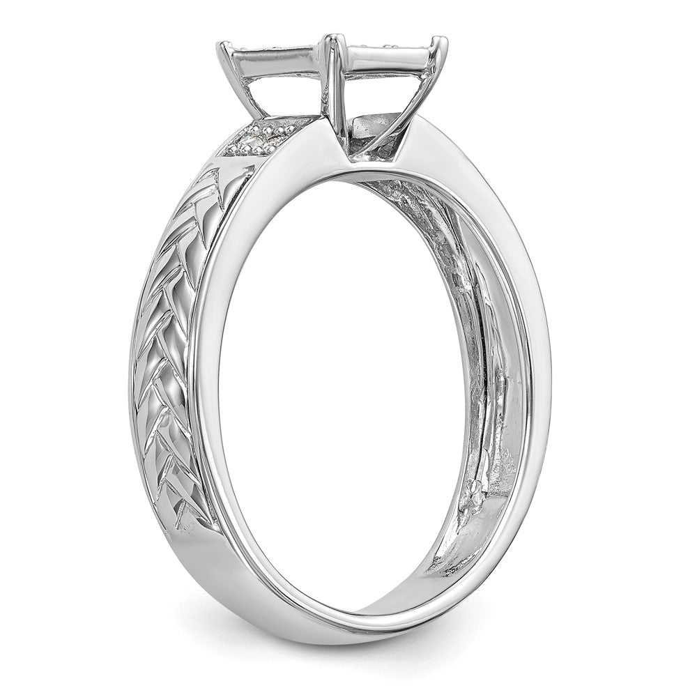 14K White Gold Square Cluster AA Quality 1/6 carat Diamond Trio Complete Engagement Ring