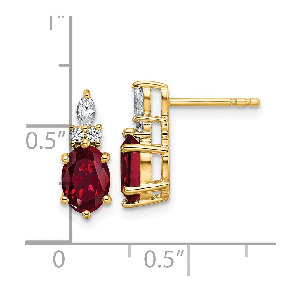 14K Yellow Gold Diamond and 7x5 Oval July/Lab Created Ruby Post Earrings