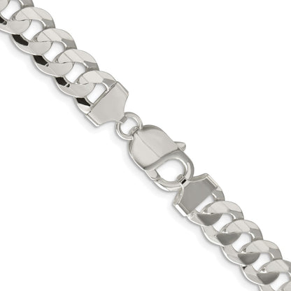 Sterling Silver Rhodium-plated 9.75mm Concave Beveled Curb 26 Inch Chain
