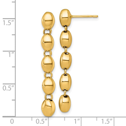 14K Yellow Gold Polished Oval Beaded Dangle Post Earrings