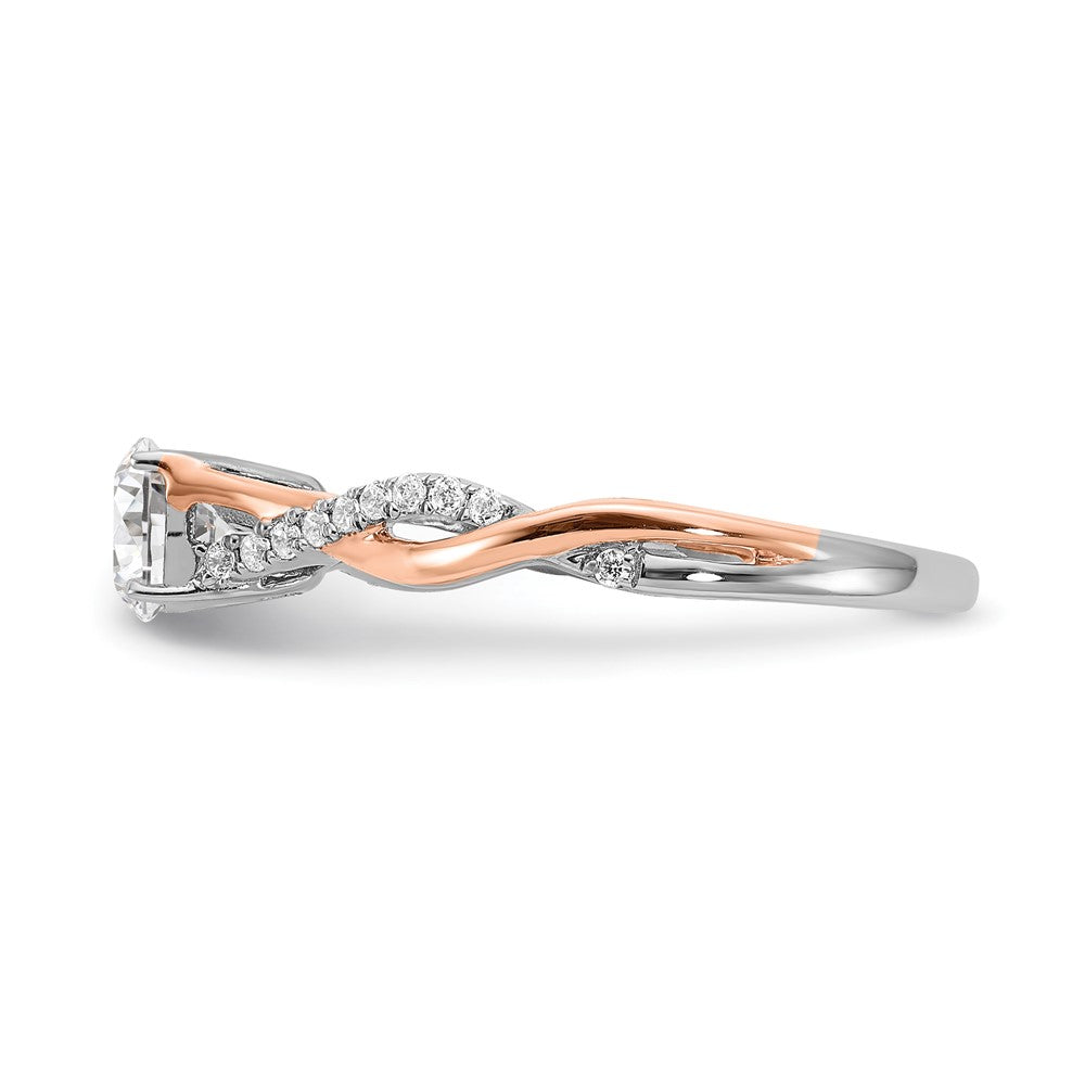 14K White and Rose Gold Criss-Cross (Holds 1/2 carat (5.2mm) Round Center) 1/8 carat Diamond Semi-mount Engagement Ring