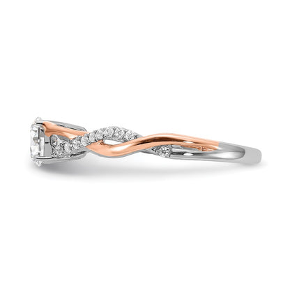 14K White and Rose Gold Criss-Cross (Holds 1/2 carat (5.2mm) Round Center) 1/8 carat Diamond Semi-mount Engagement Ring