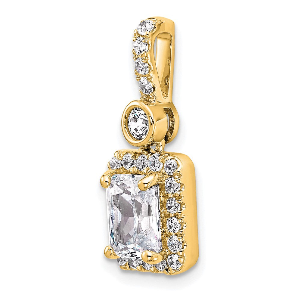 14K Yellow Gold 2 carat Lab Grown Diamond VS+ F+ Radiant Complete Halo Pendant