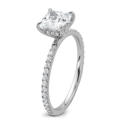 14K White Gold 1 3/8 carat Certified Lab Grown Diamond VS+ F+ Princess Complete Solitaire with Flair Engagement Ring