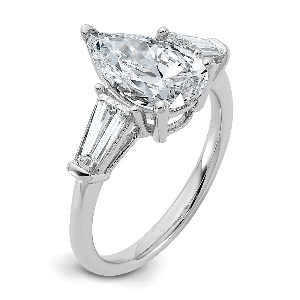 14K White Gold 7/8 carat Lab Grown Diamond VS+ F+ Tapered Baguette 2 1/2 carat Pear Center Semi Mount Engagement Ring