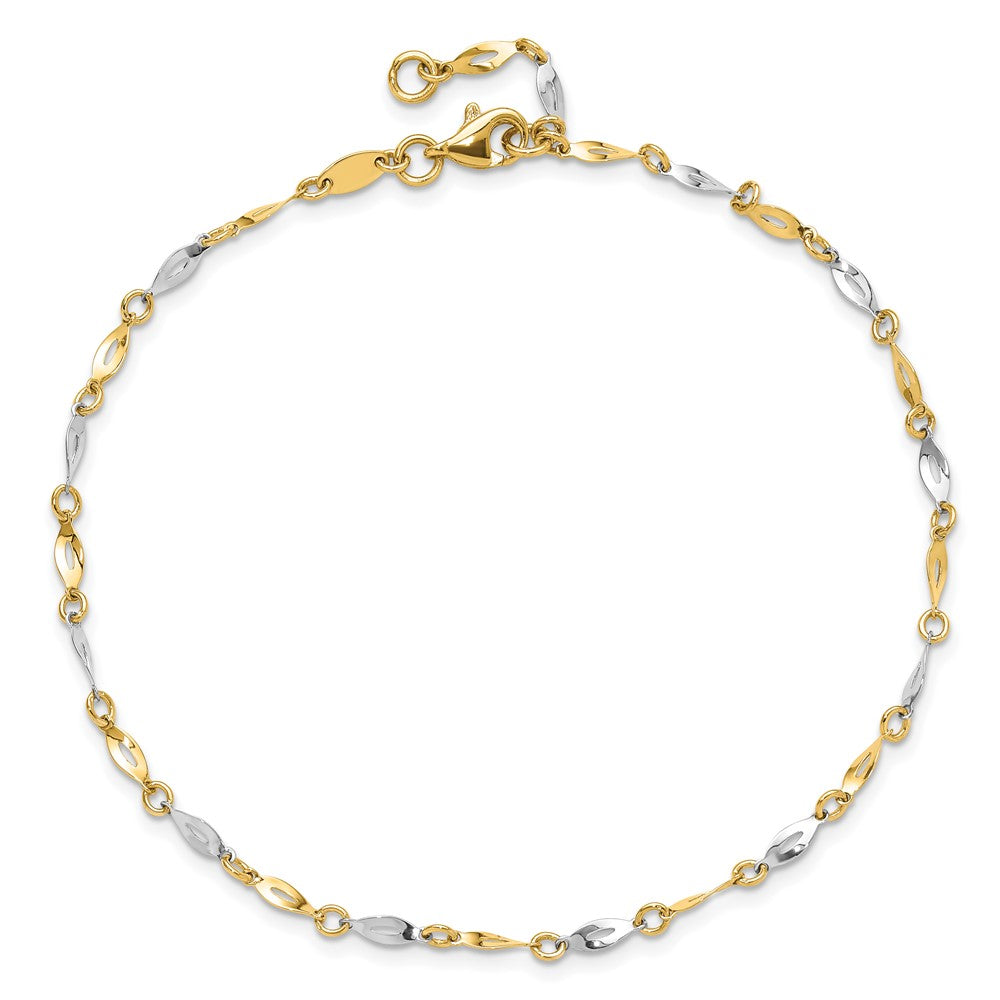 14K Two-Tone Gold Polished Twisted Link 9 Inch Plus 1 Inch Extender - Total 10 Inch Anklet