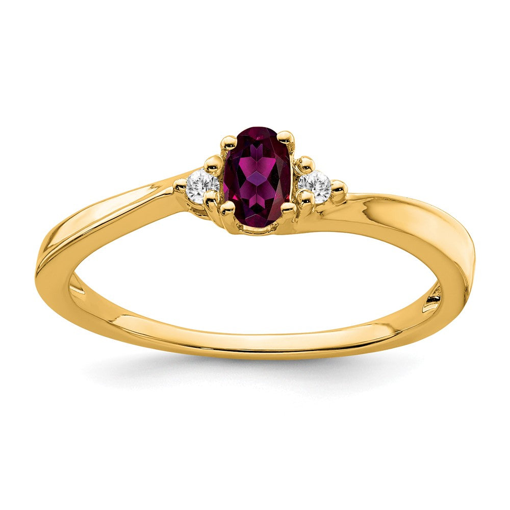 14K Yellow Gold 5x3 Oval June/Rhodolite Garnet and Diamond Ring