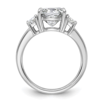 14K White Gold 3 3/4 carat Lab Grown Diamond VS+ F+ Cushion and Half Moon Complete Three Stone Engagement Ring
