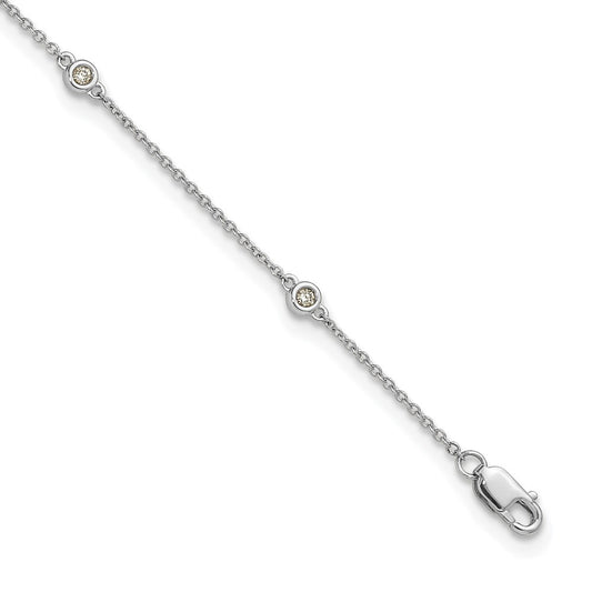 14K White Gold Complete 1/8 carat Bezel-set Diamond and Cable Chain 7-Station 9 Inch Anklet