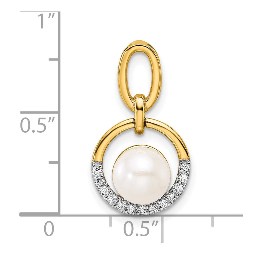 14K Yellow Gold Polished 1/15 carat Diamond and Freshwater Cultured Pearl Open Circle Pendant